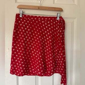 Madewell Red Floral Faux Wrap Mini Skirt - Size 2